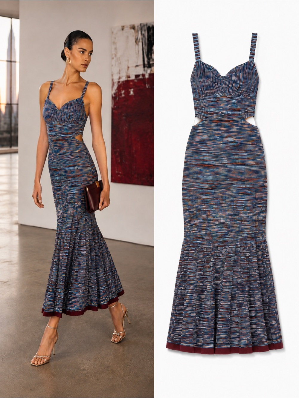 SIMKHAI Jonathan Simkhai Shania Pleated Space Dye Knit Maxi Dress Sz Medium $695